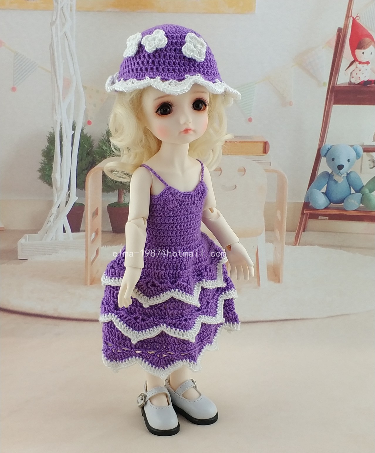 Crochet purple dress set for 1/6 size BJD - Click Image to Close